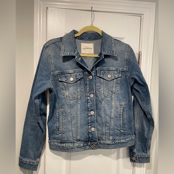 NWT Lucky Brand Size S Medium Wash Classic Denim Jean Jacket Bomber Button - Picture 1 of 13